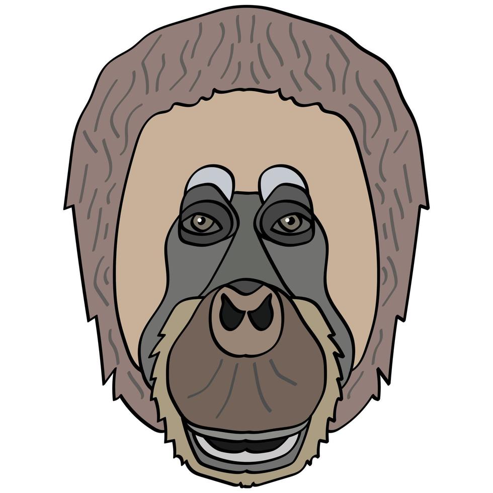 orangutan testa illustrazione, piatto stile logo. cartone animato Immagine vettore grafica.