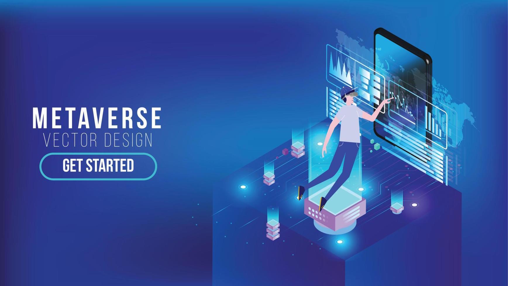 metaverse vr flyer banner tecnologia astratta sfondo concetto di comunicazione hi-tech, tecnologia, business digitale, innovazione, scena di fantascienza illustrazione vettoriale con copia-spazio.