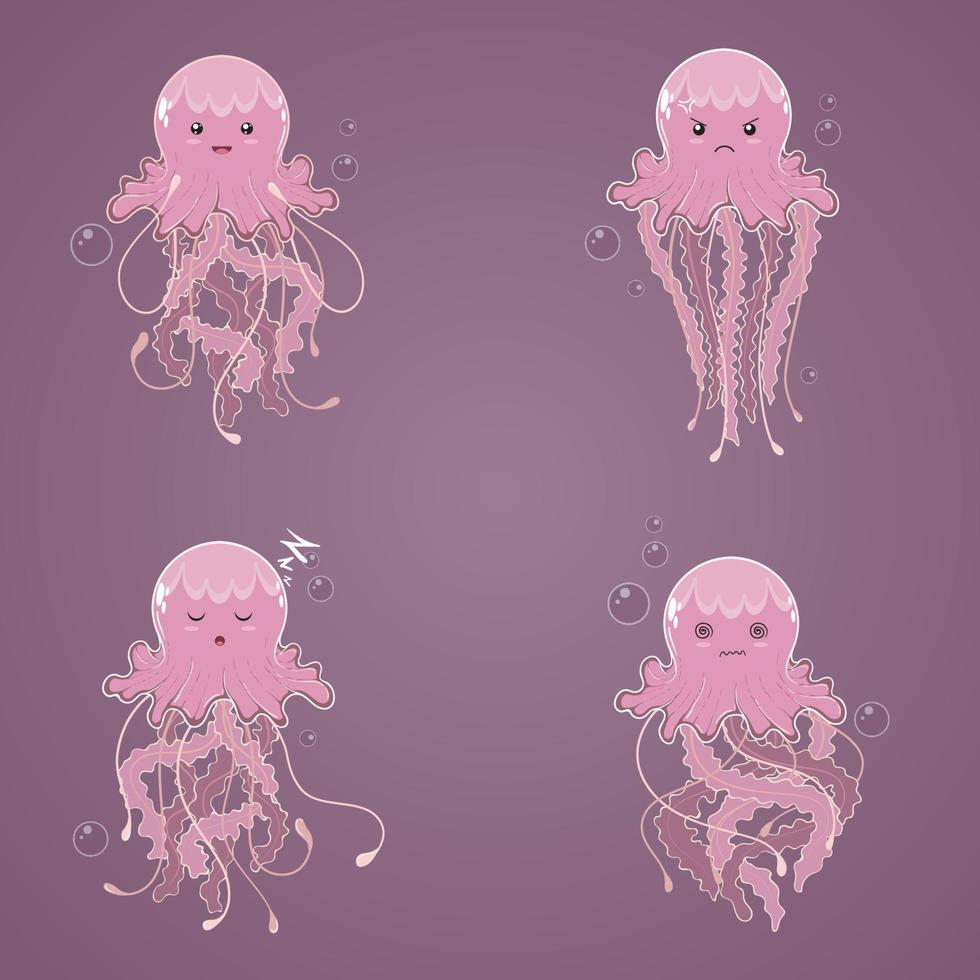 carino cartone animato Medusa illustrazione con vario espressioni, vettore design