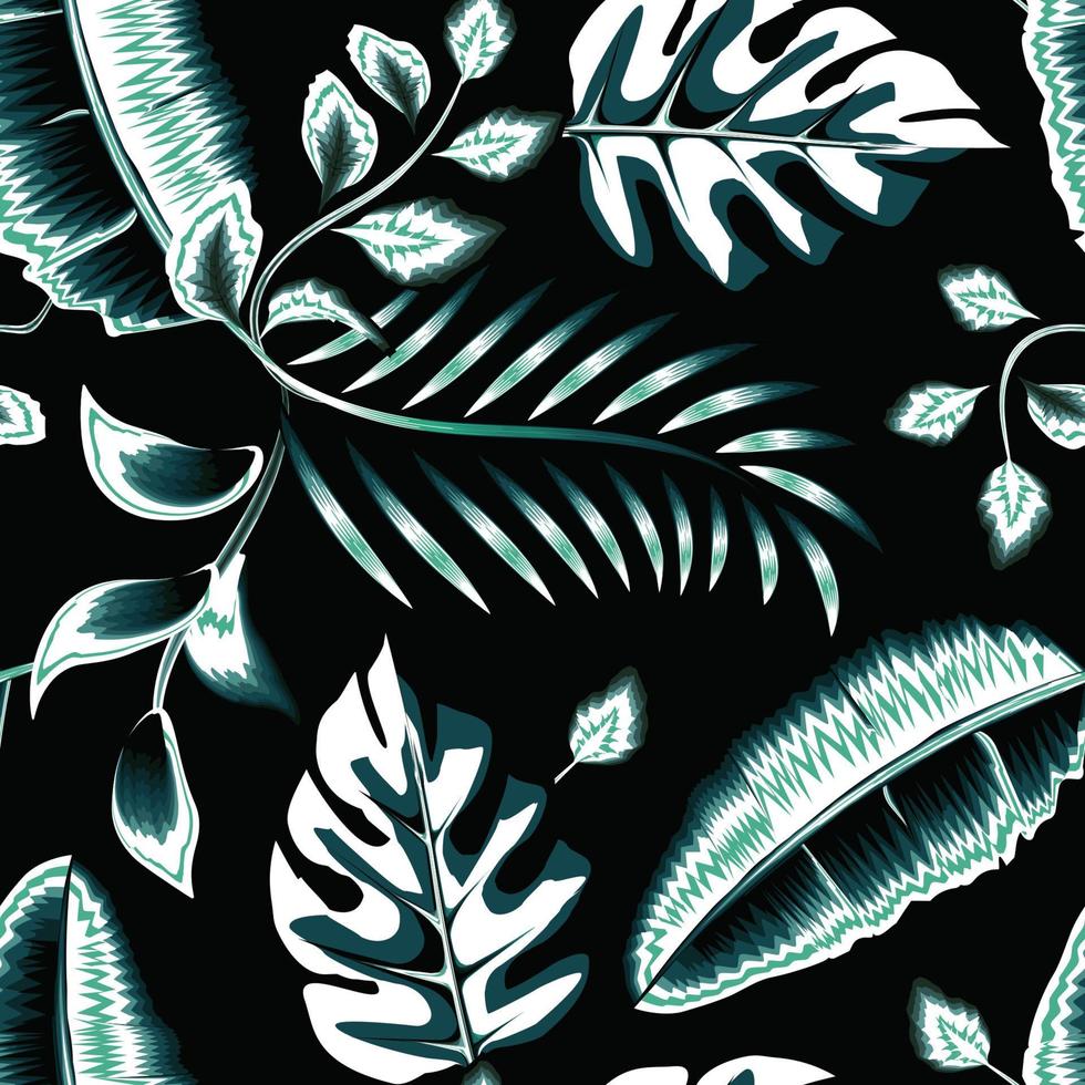 Vintage ▾ colore nel blu monocromatico stile tropicale Banana felce le foglie senza soluzione di continuità modello con felce fogliame su notte sfondo. esotico tropici. estate design. alla moda stampe struttura. natura. autunno vettore