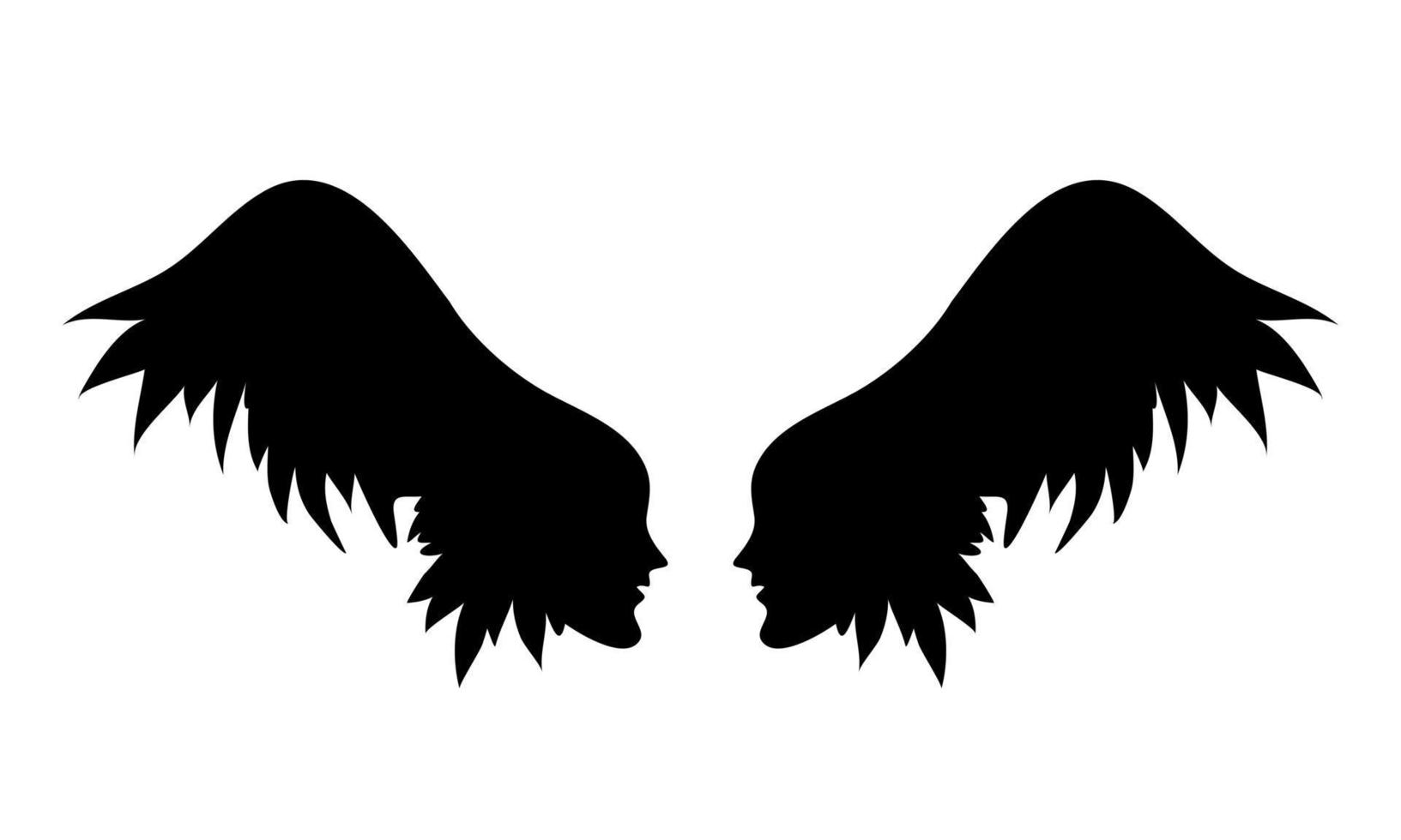 silhouette di Ali. sagome di Due femmina teste con Ali anziché di capelli vettore