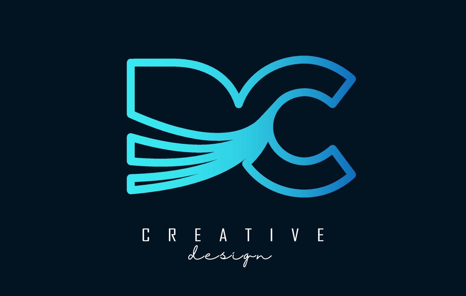 schema blu lettere dc d c logo con principale Linee e strada concetto design. lettere con geometrico design. vettore