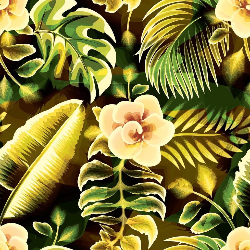 giallo astratto tropicale impianti senza soluzione di continuità modello. floreale senza soluzione di continuità modello. mano disegnato grande fiore germoglio. fiore sagome. contorno disegno. colorato elegante floreale. estate design. natura decorativo vettore