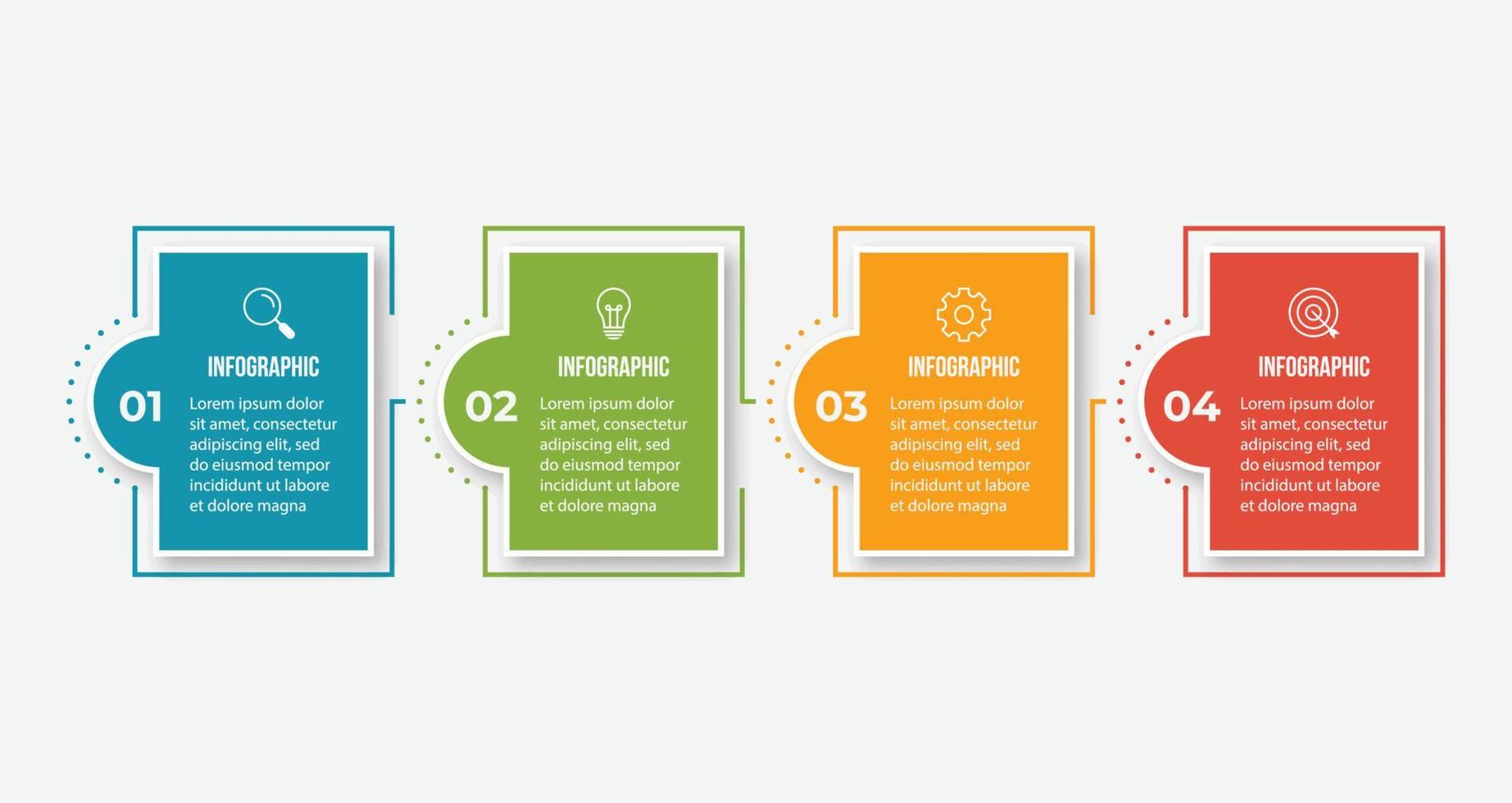 modello di progettazione di etichetta infografica vettoriale con icone e 4 opzioni o passaggi. può essere utilizzato per diagramma di processo, presentazioni, layout del flusso di lavoro, banner, diagramma di flusso, grafico informativo.