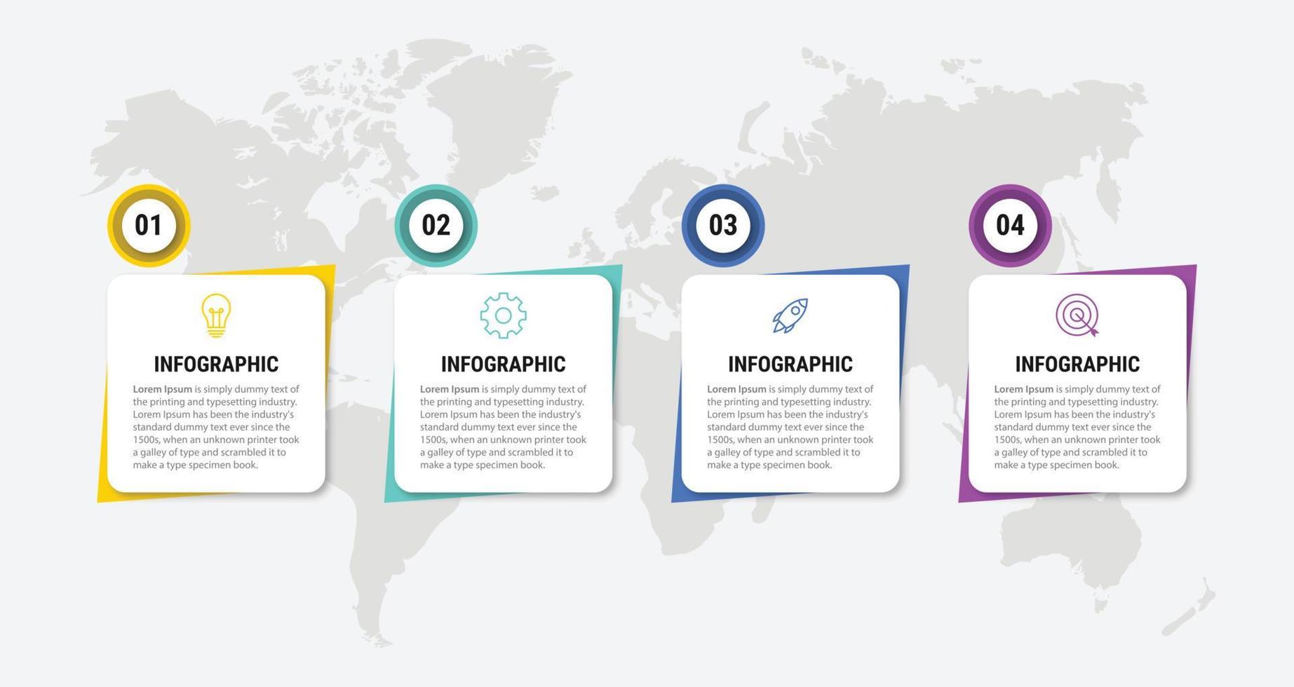 modello di progettazione di etichetta infografica vettoriale con icone e 4 opzioni o passaggi. può essere utilizzato per diagramma di processo, presentazioni, layout del flusso di lavoro, banner, diagramma di flusso, grafico informativo.