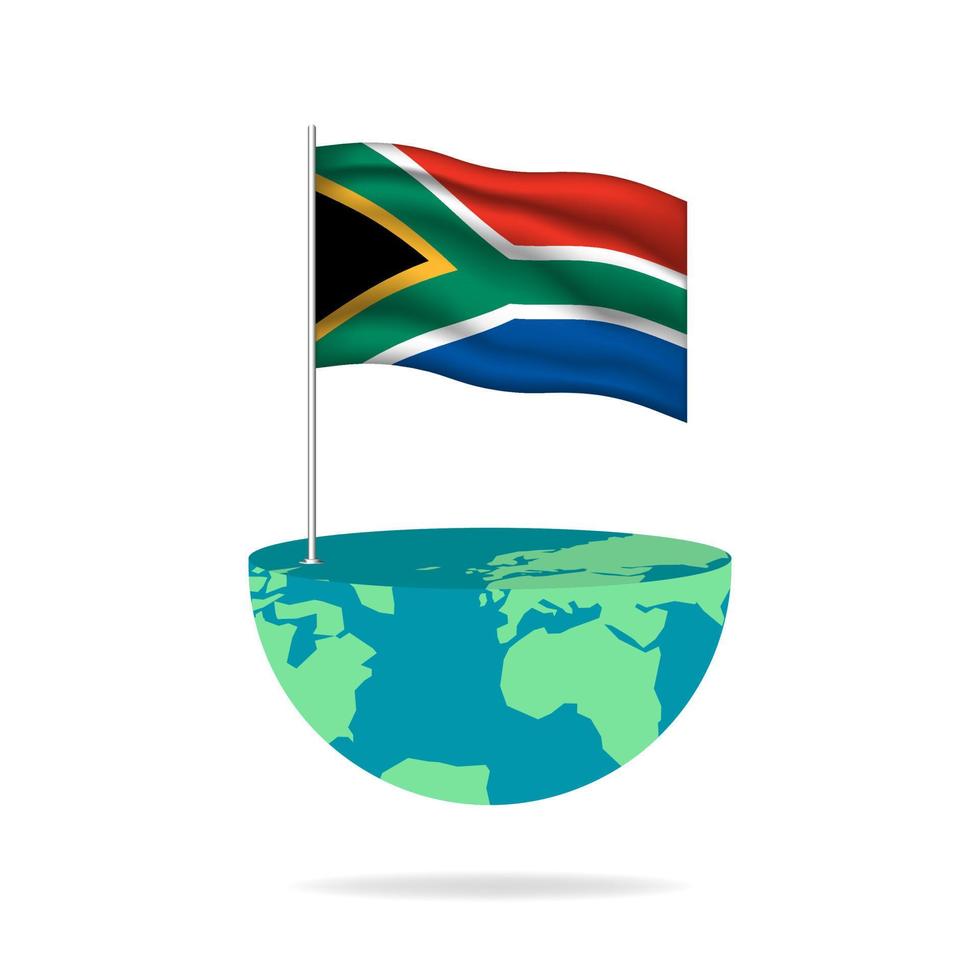 Sud Africa bandiera polo su globo. bandiera agitando in giro il mondo. facile la modifica e vettore nel gruppi. nazionale bandiera vettore illustrazione su bianca sfondo.