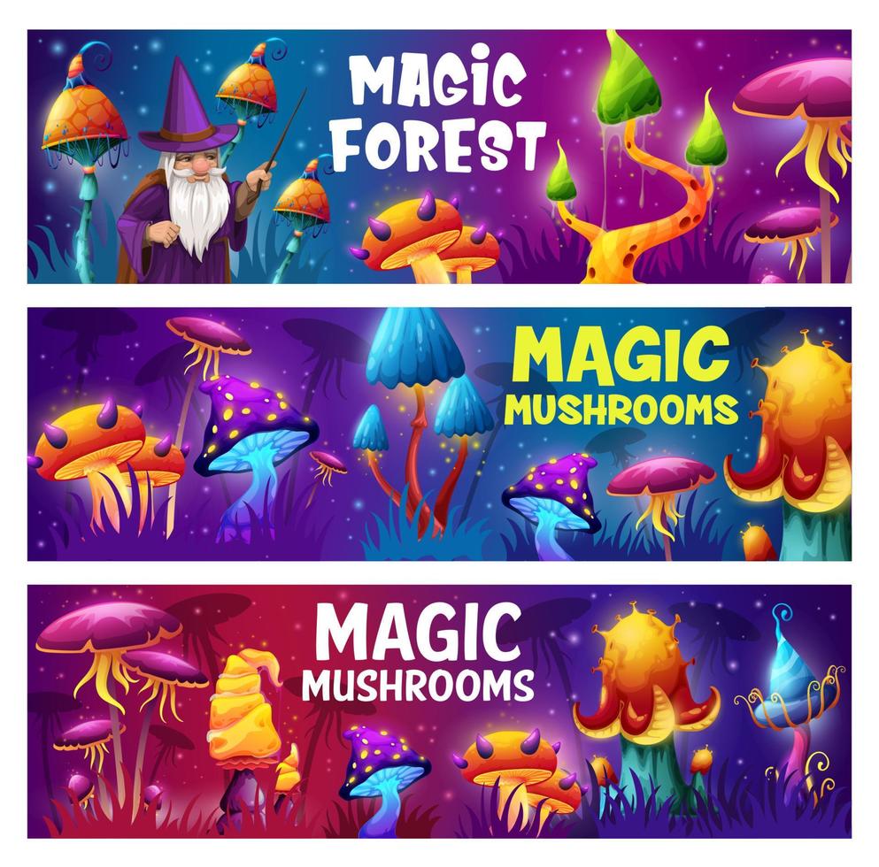 Magia funghi e procedura guidata nel fantasia alieno foresta vettore