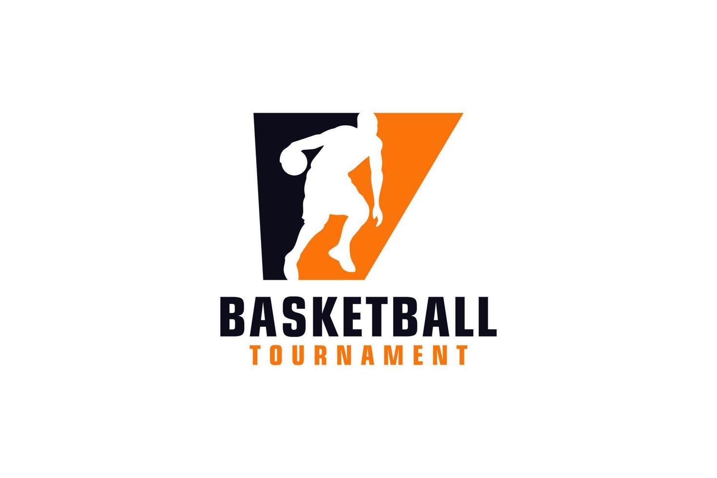 lettera v con logo di basket. elementi del modello di progettazione vettoriale per la squadra sportiva o l'identità aziendale.