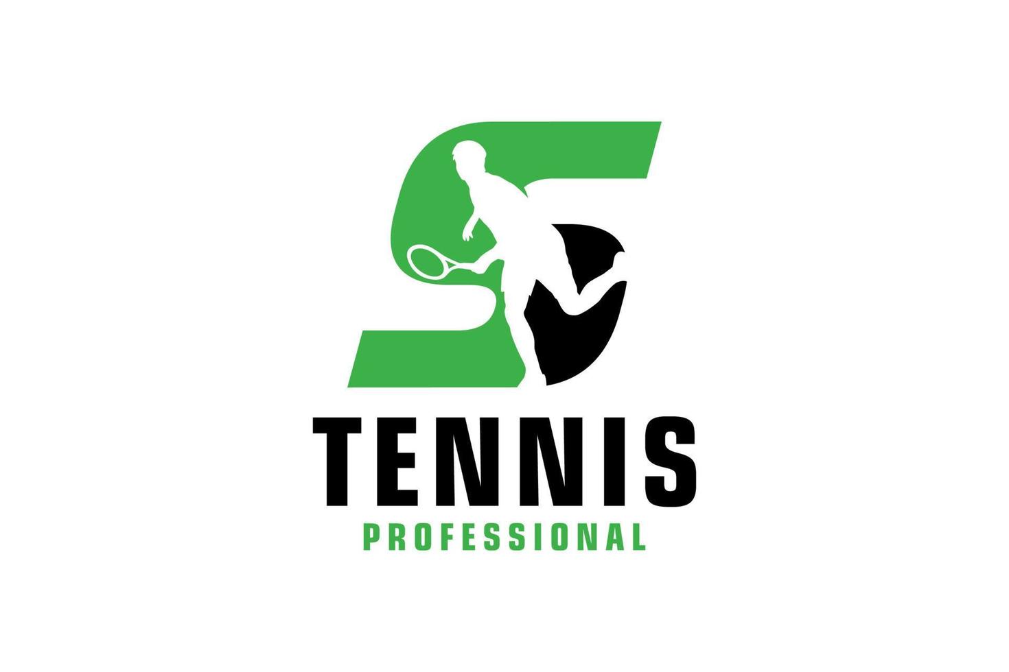 lettera s con disegno del logo della siluetta del tennista. elementi del modello di progettazione vettoriale per la squadra sportiva o l'identità aziendale.