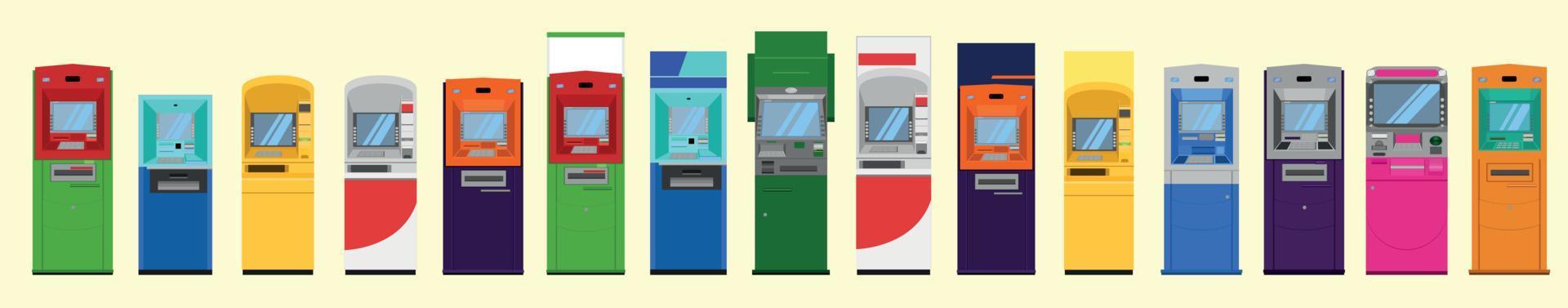 impostato di ATM cabina diverso colore, marca. vettore illustrazione eps10