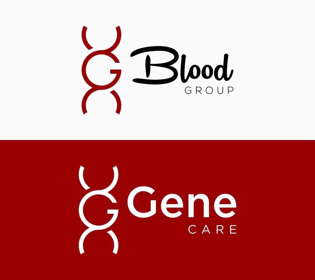 impostato lettera g monogramma alfabeto gene dna sangue medico clinica logo design vettore