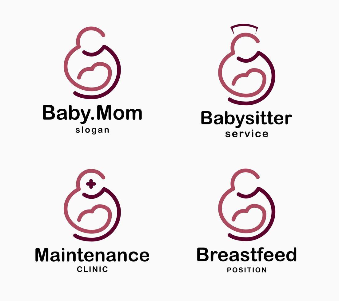 logo vettore di ospedale clinica nascita. allattare bambino posizione. agente servizio baby-sitter design modello