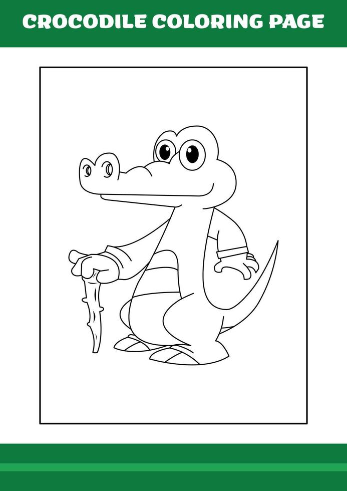 coccodrillo colorazione pagina. illustrazione di cartone animato coccodrillo per colorazione libro vettore