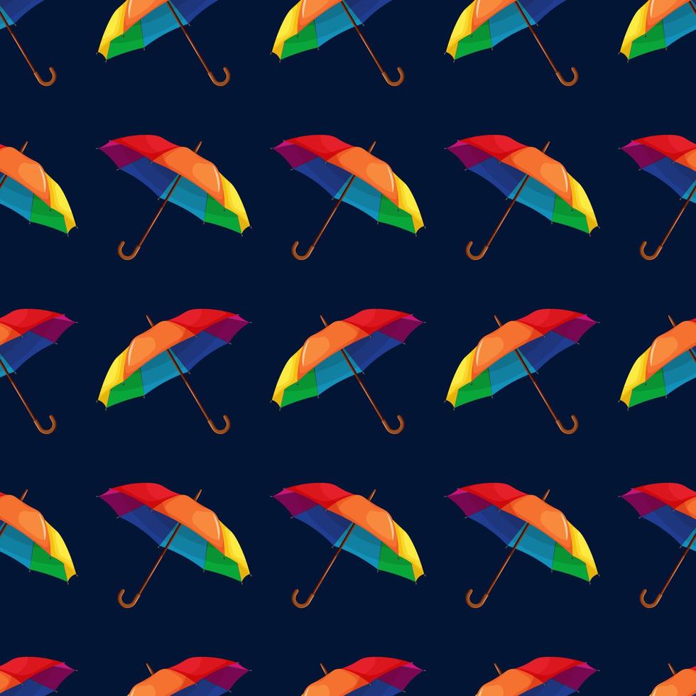 senza soluzione di continuità modello con arcobaleno ombrello su blu buio sfondo vettore