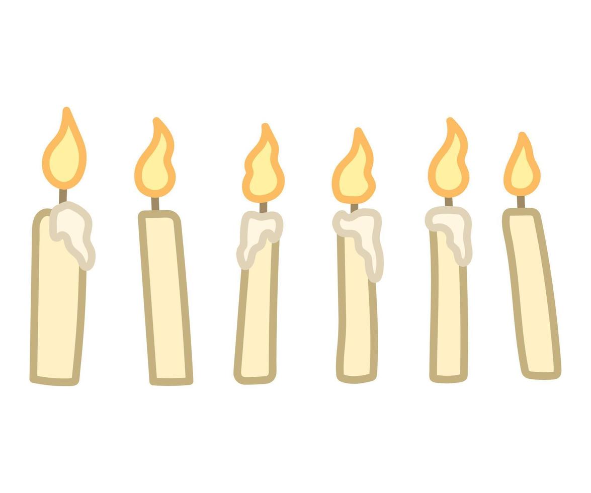 impostato di ardente candele. cartone animato stile. mano disegnato vettore illustrazione isolato su bianca sfondo.