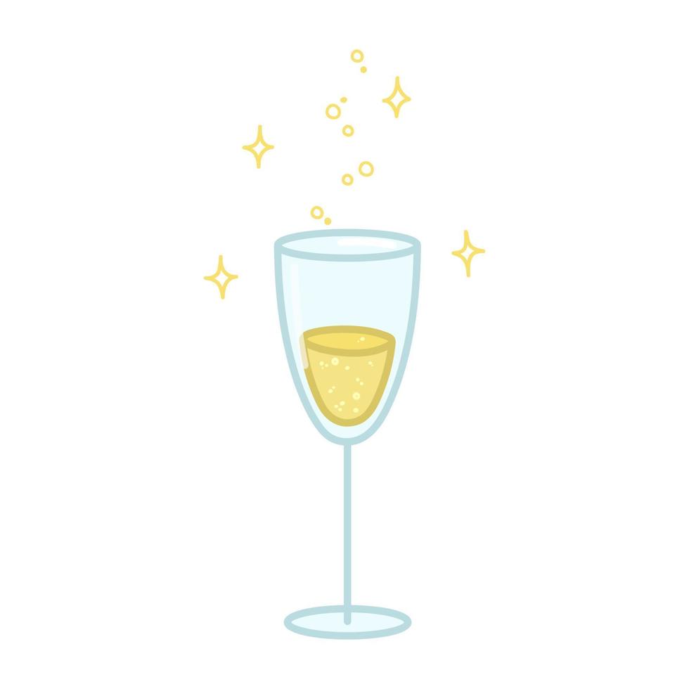 bicchiere di Champagne nel cartone animato stile. mano disegnato illustrazione. vettore isolato su bianca sfondo.