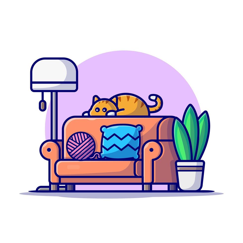 carino gatto addormentato su divano cartone animato vettore icona illustrazione. animale natura icona concetto isolato premio vettore. piatto cartone animato stile