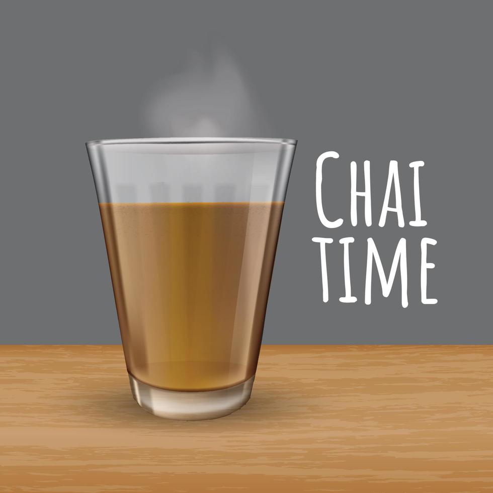 vettore illustrazione di popolare indiano caldo bevanda masala chai anche chiamato come tè nel bicchiere su di legno tavolo