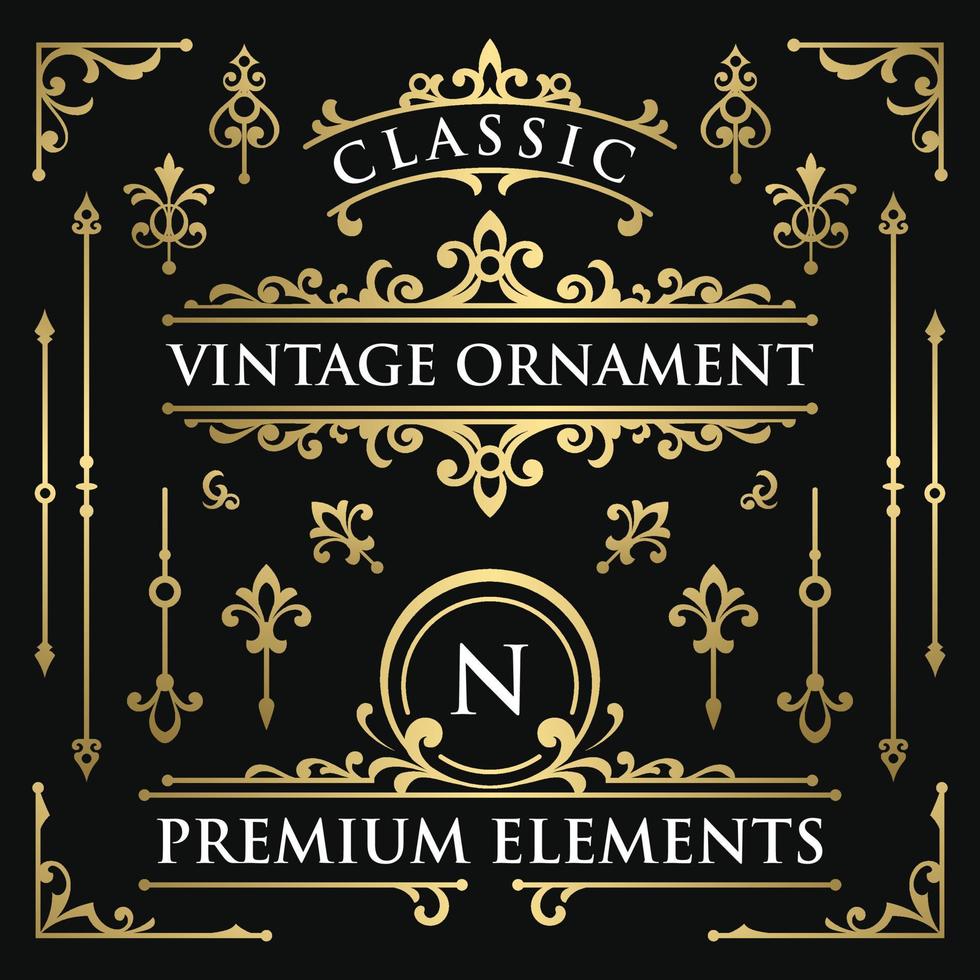 Vintage ▾ ornamento elementi impostato modello oro vettore