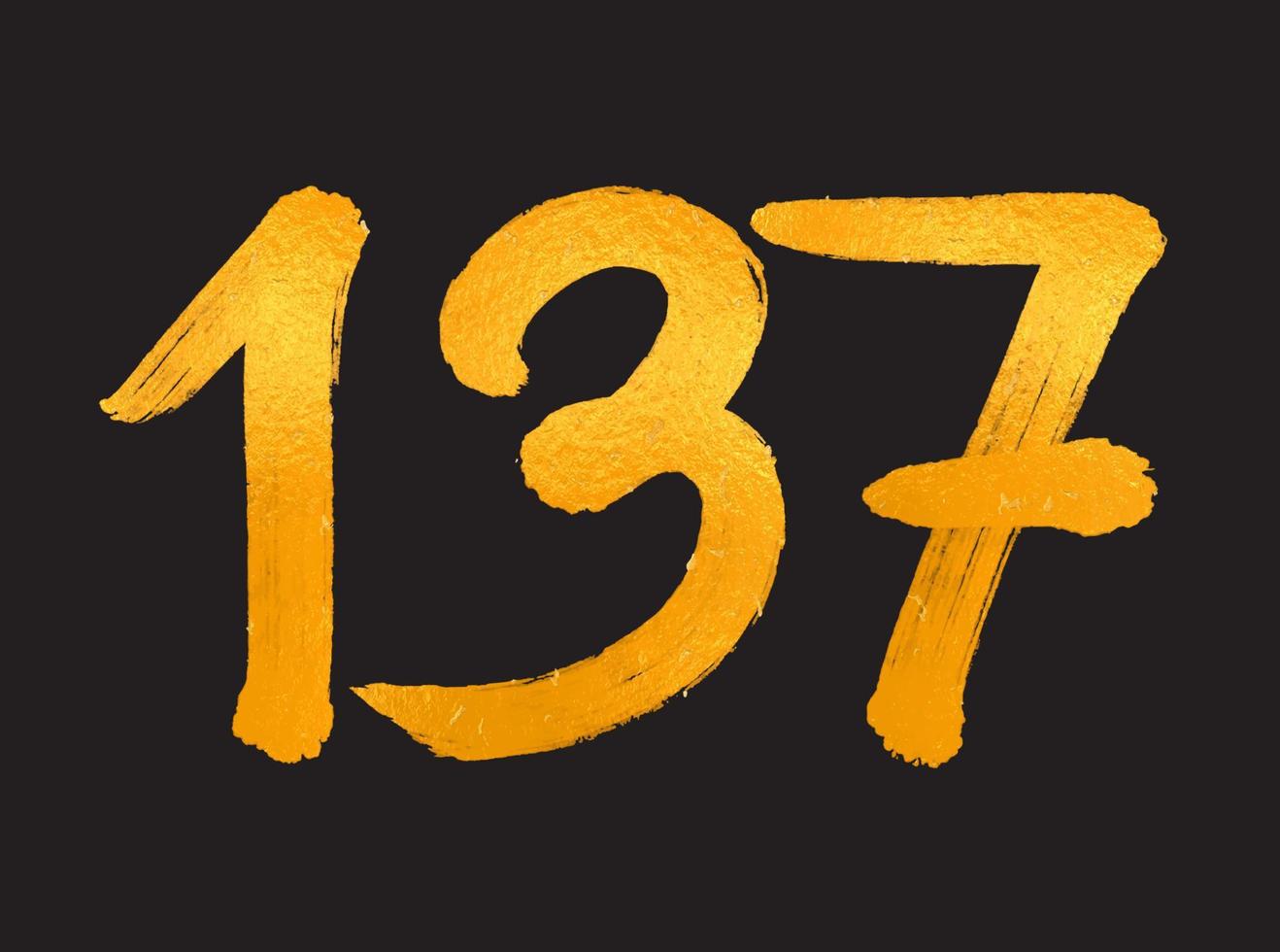 137 numero logo vettore illustrazione, 137 anni anniversario celebrazione vettore modello, 137° compleanno, oro lettering numeri spazzola disegno mano disegnato schizzo, numero logo design per Stampa, t camicia