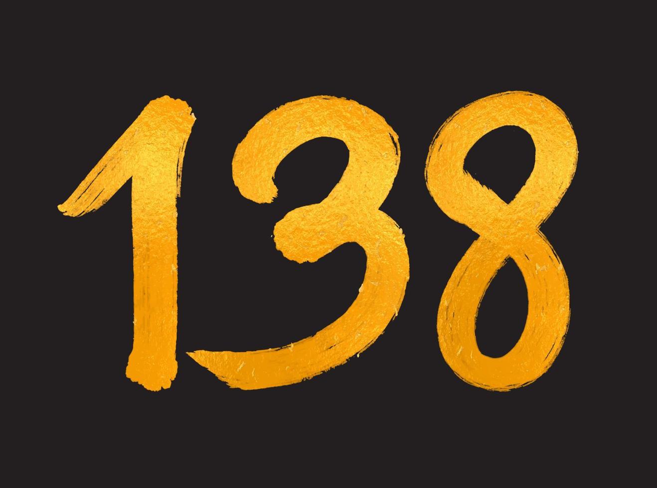 138 numero logo vettore illustrazione, 138 anni anniversario celebrazione vettore modello, 138° compleanno, oro lettering numeri spazzola disegno mano disegnato schizzo, numero logo design per Stampa, t camicia