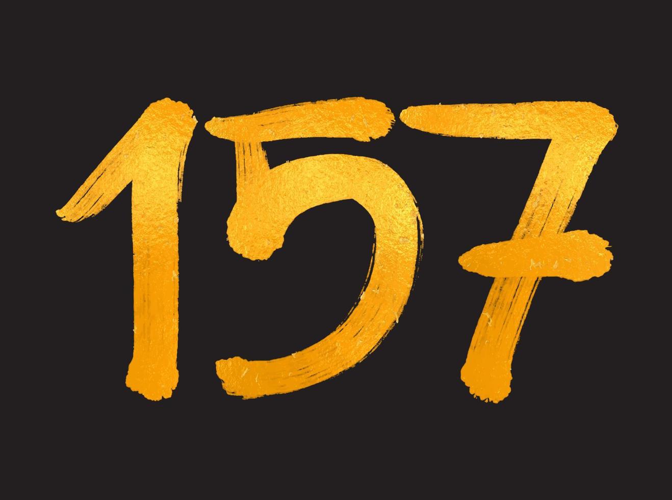 157 numero logo vettore illustrazione, 157 anni anniversario celebrazione vettore modello, 157° compleanno, oro lettering numeri spazzola disegno mano disegnato schizzo, numero logo design per Stampa, t camicia