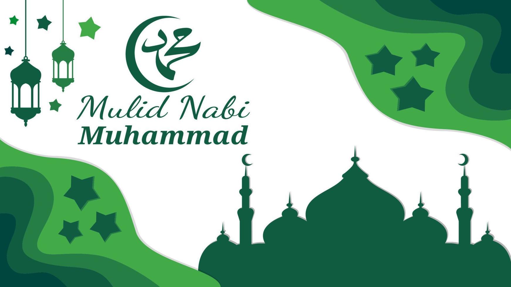 maulid nabi Maometto islamico sfondo verde Vektor vettore