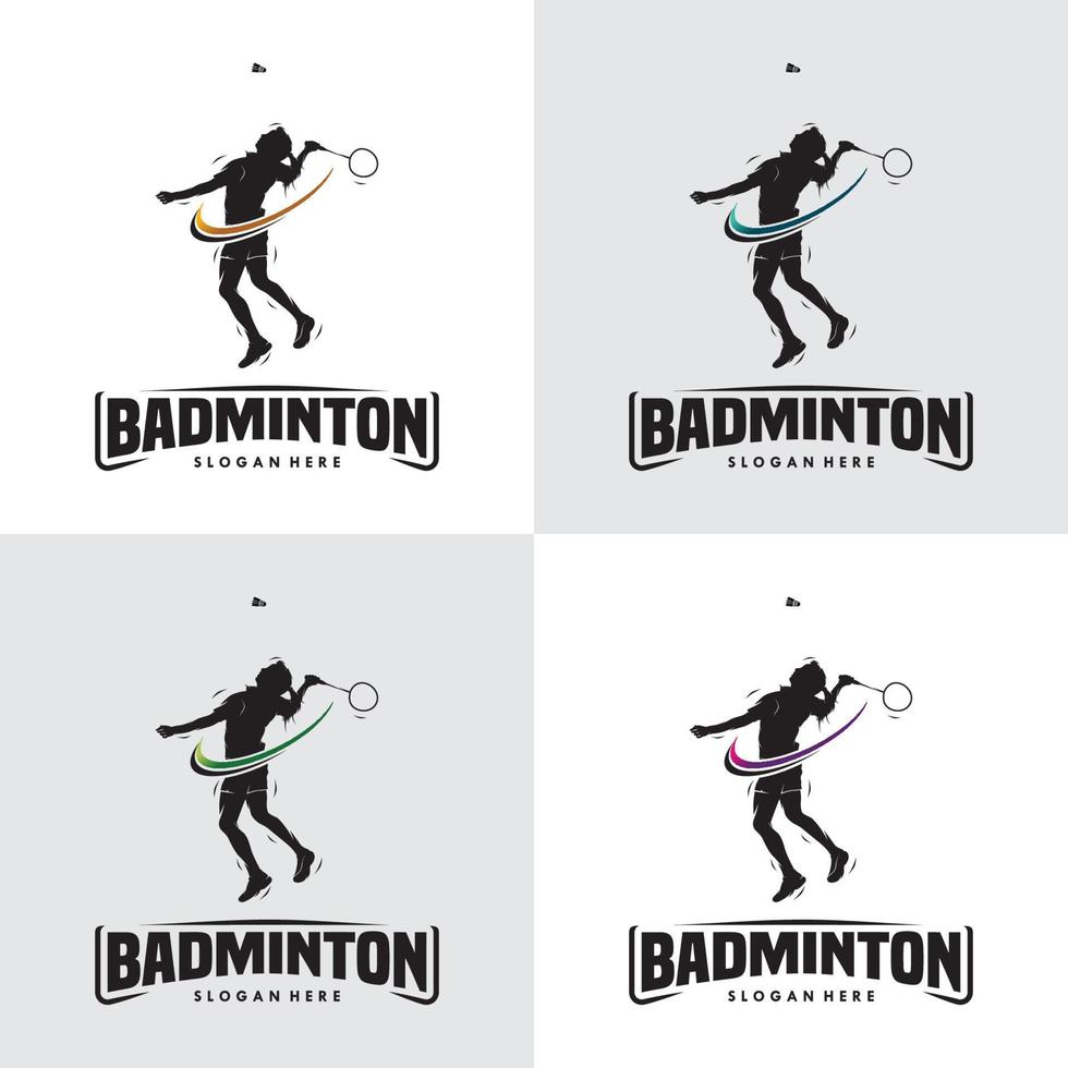 impostato di saltare distruggere badminton silhouette logo vettore