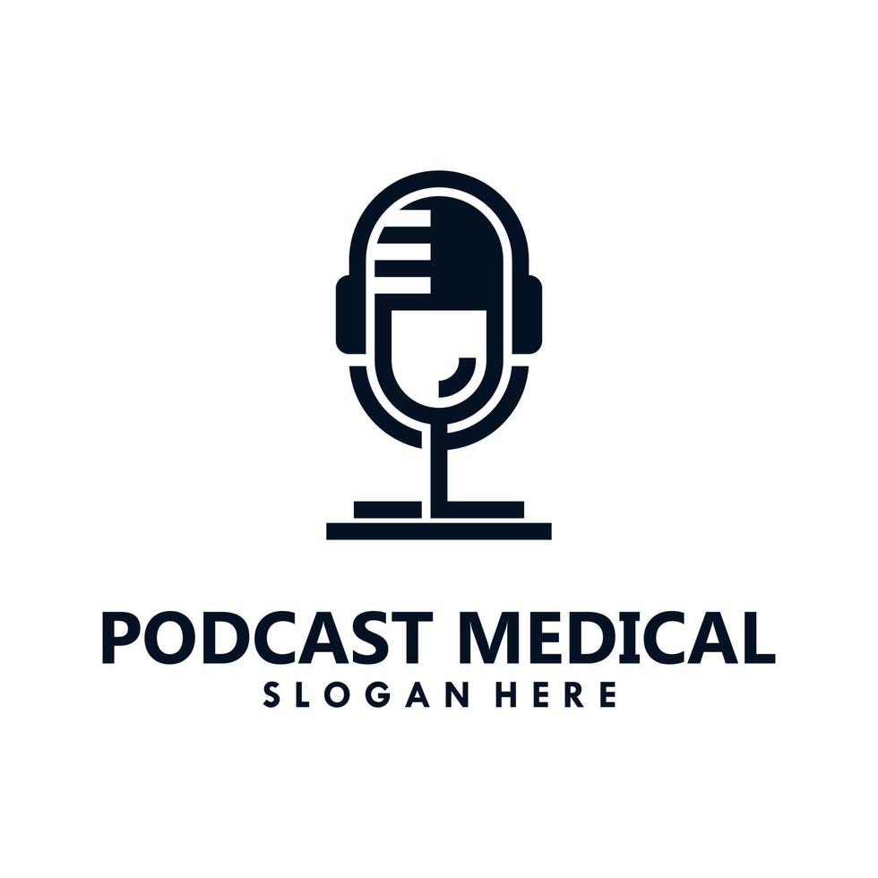 Podcast medico semplice logo con microfono e cuffie combinazione vettore