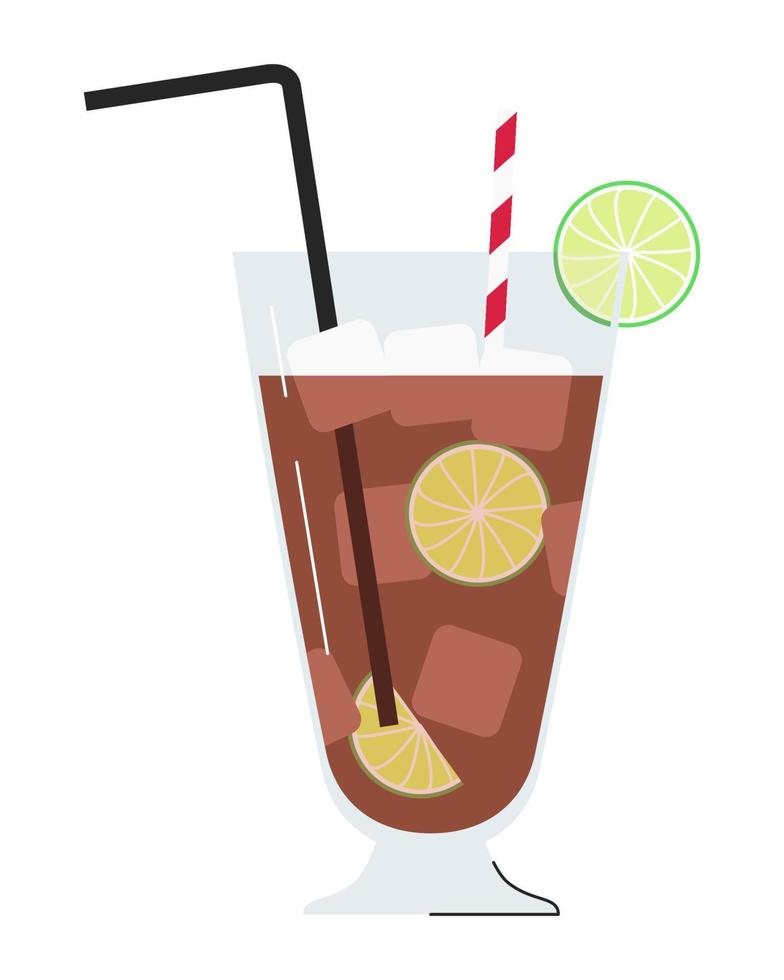 lungo isola ghiacciato tè isolato su bianca. popolare estate forte alcolizzato cocktail decorato con lime, ghiaccio cubi e nudo cannuccia. tropicale esotico dolce bere. piatto verticale vettore illustrazione