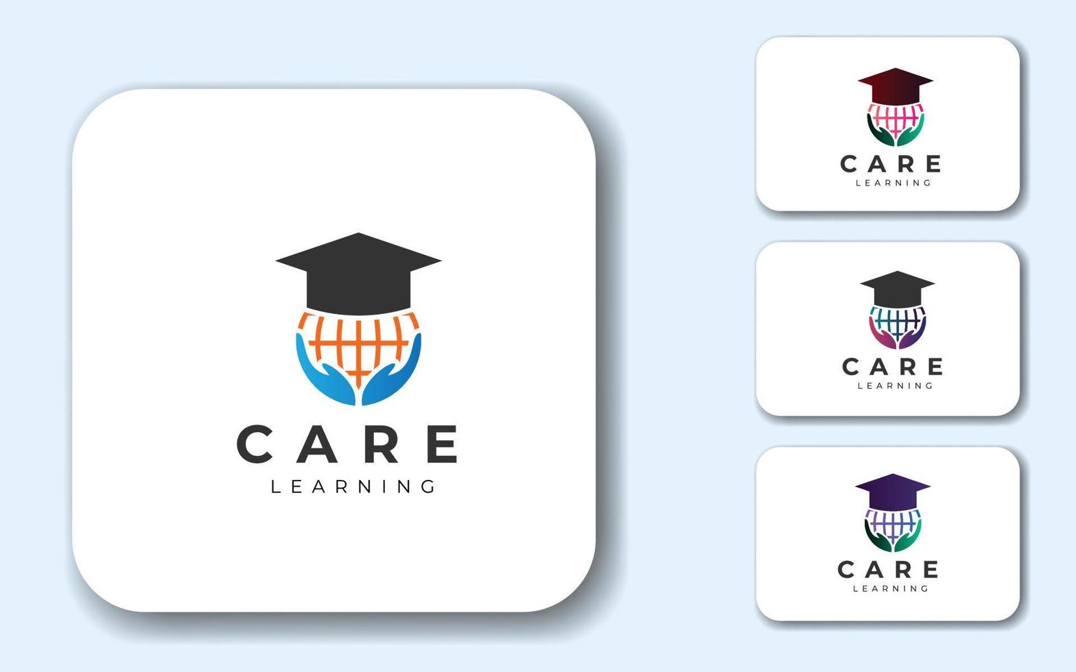formazione scolastica logo design per cura concetto con mano, cappello vettore