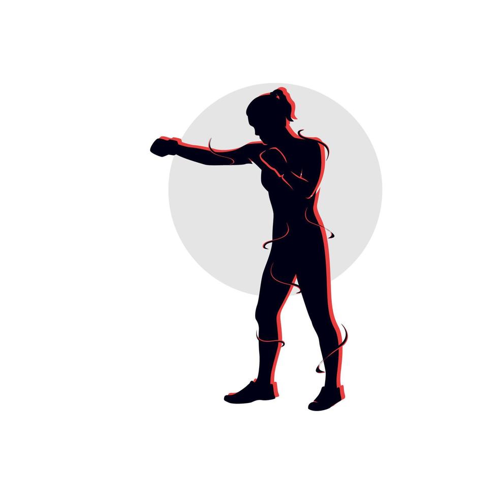 boxe ragazza silhouette nel combattente logo design vettore