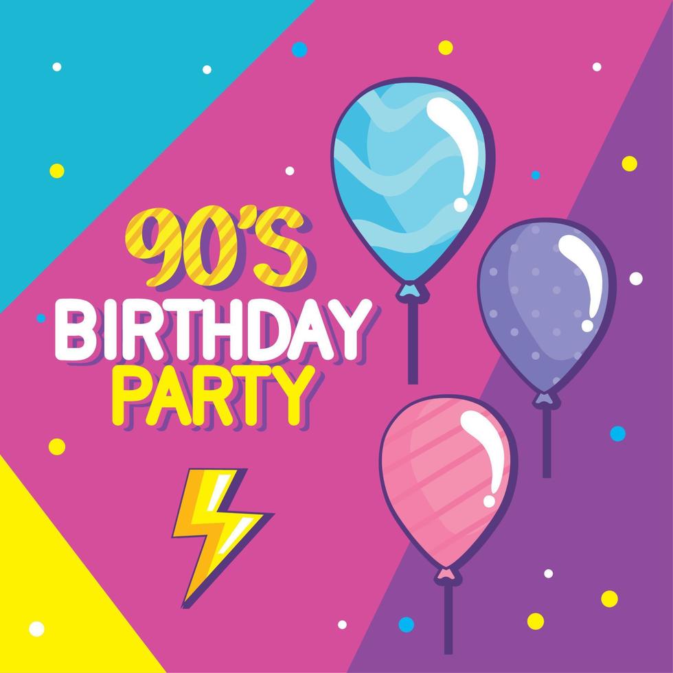 90 compleanno festa lettering con palloncini elio vettore