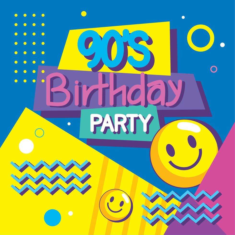 90 compleanno festa con emoji sorridente vettore