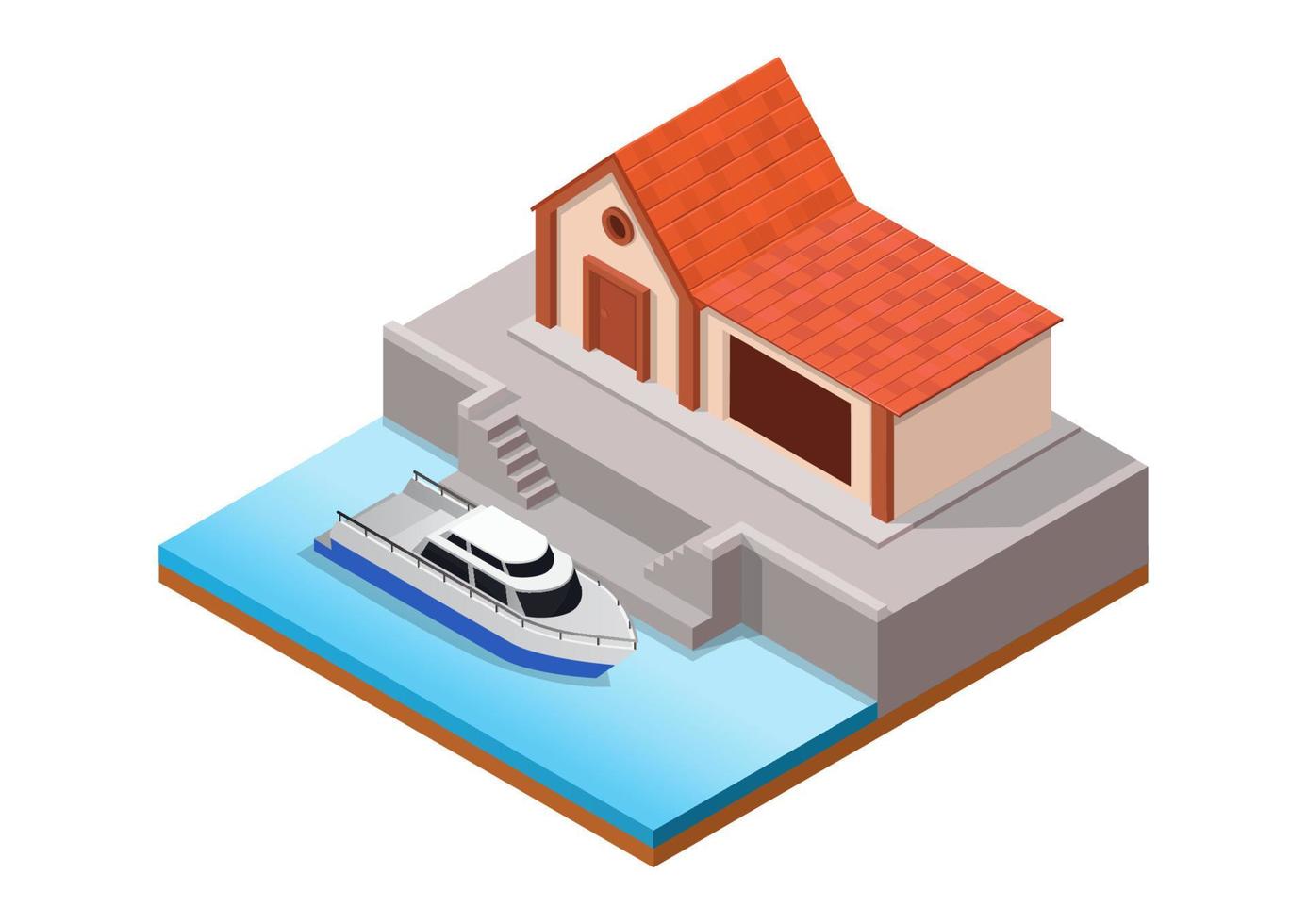 Casa lato di mare con barca vettore