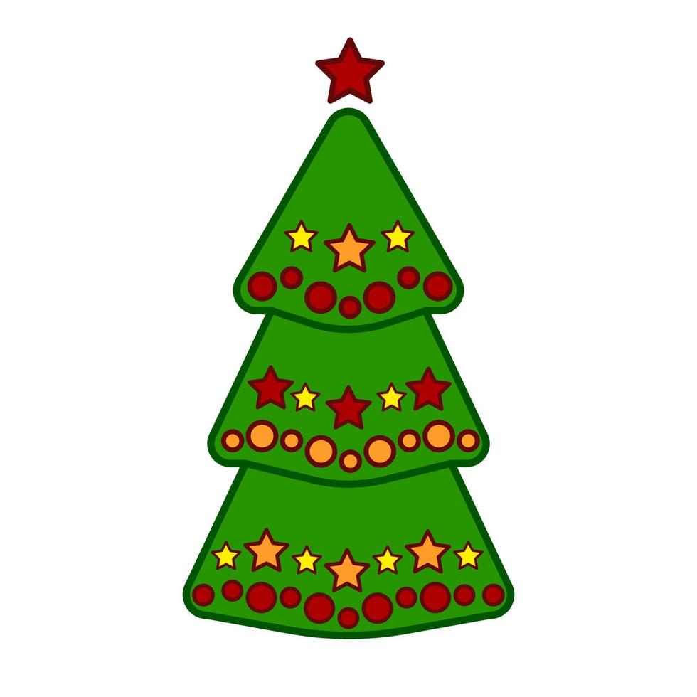 Natale albero, vettore linea colorato icona su un' bianca sfondo.