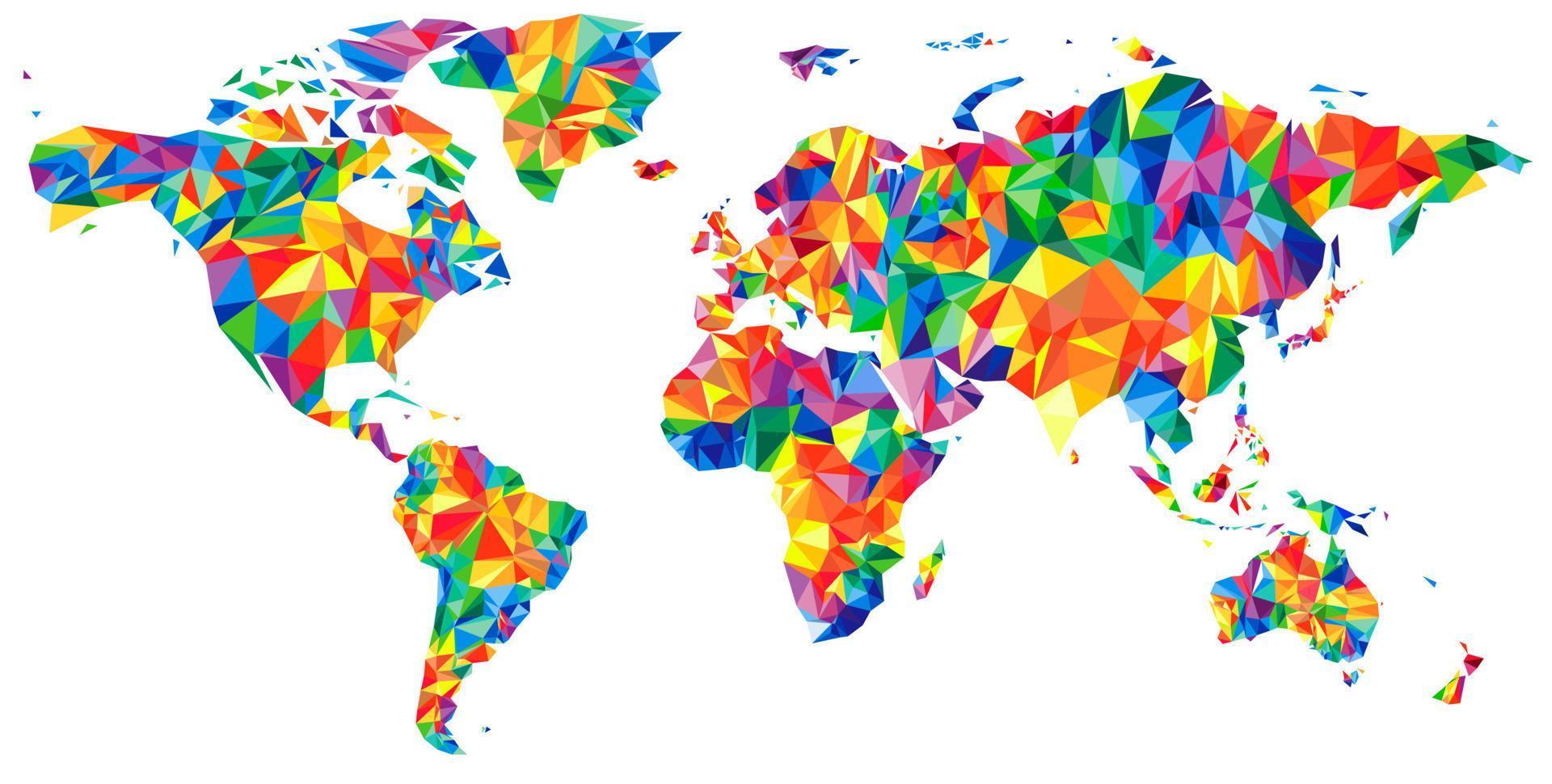 astratto continenti mondo carta geografica a partire dal triangoli. origami stile. vettore poligonale modello per il tuo design.