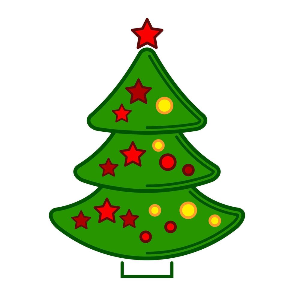 Natale albero, vettore linea colorato icona su un' bianca sfondo.