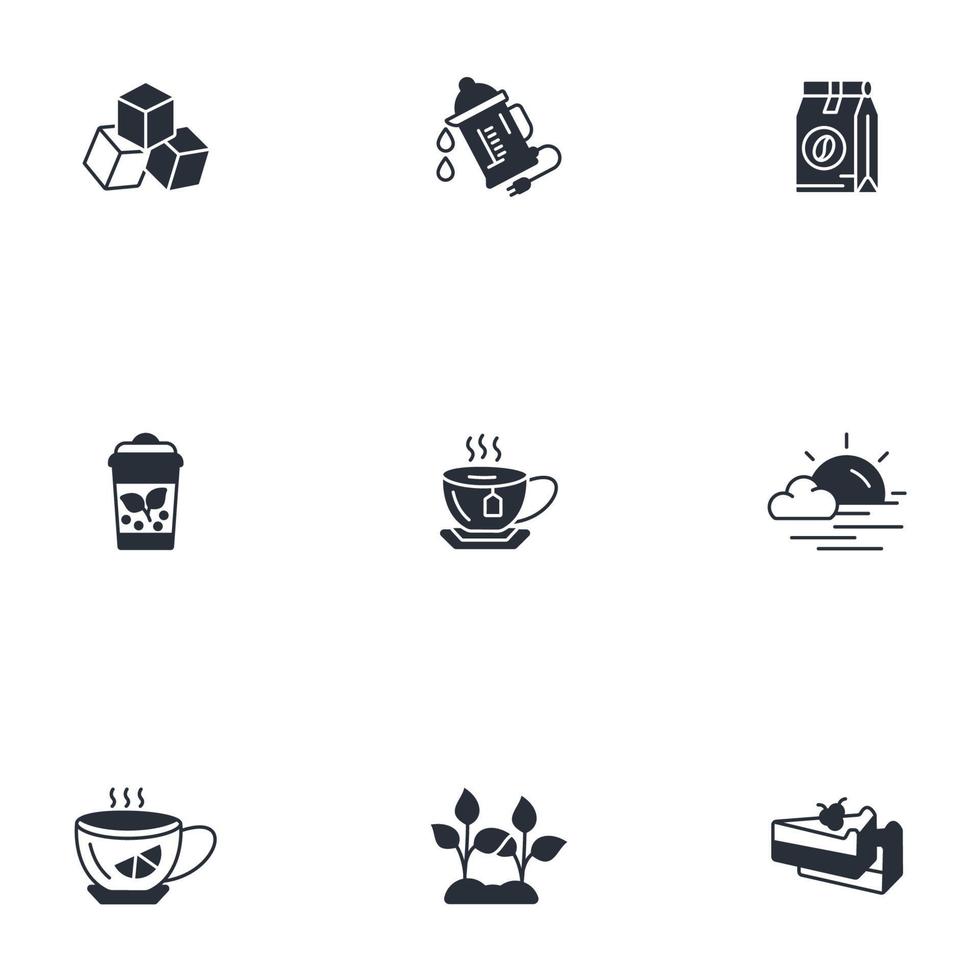 tè caffè negozio icone impostato . tè caffè negozio imballare simbolo vettore elementi per Infografica ragnatela