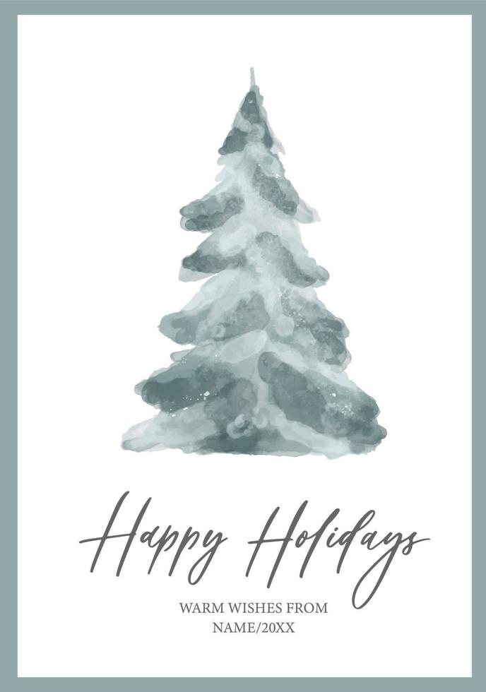 acquerello verde Natale albero. contento vacanze lettering saluto carta. isolato mano disegnato pianta per il tuo design. vettore