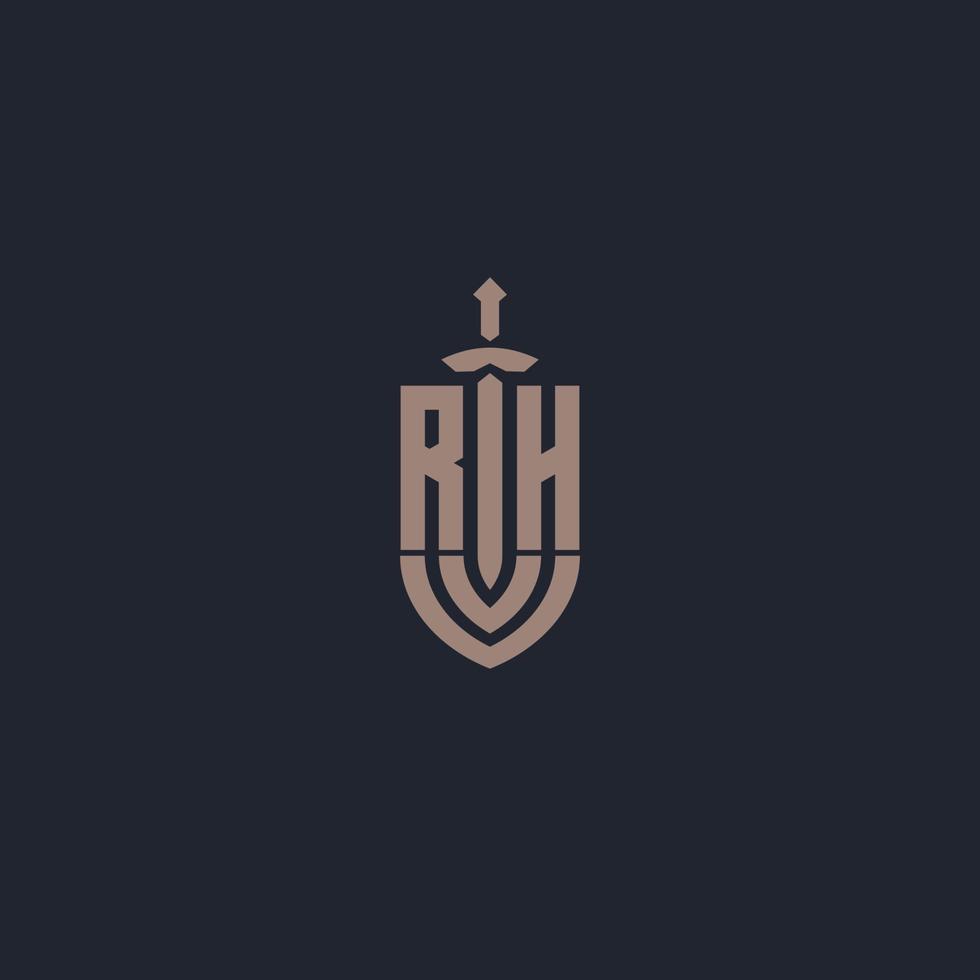 rh logo monogramma con spada e scudo stile design modello vettore