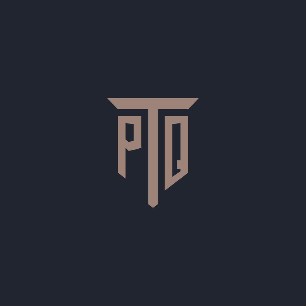 pq iniziale logo monogramma con pilastro icona design vettore