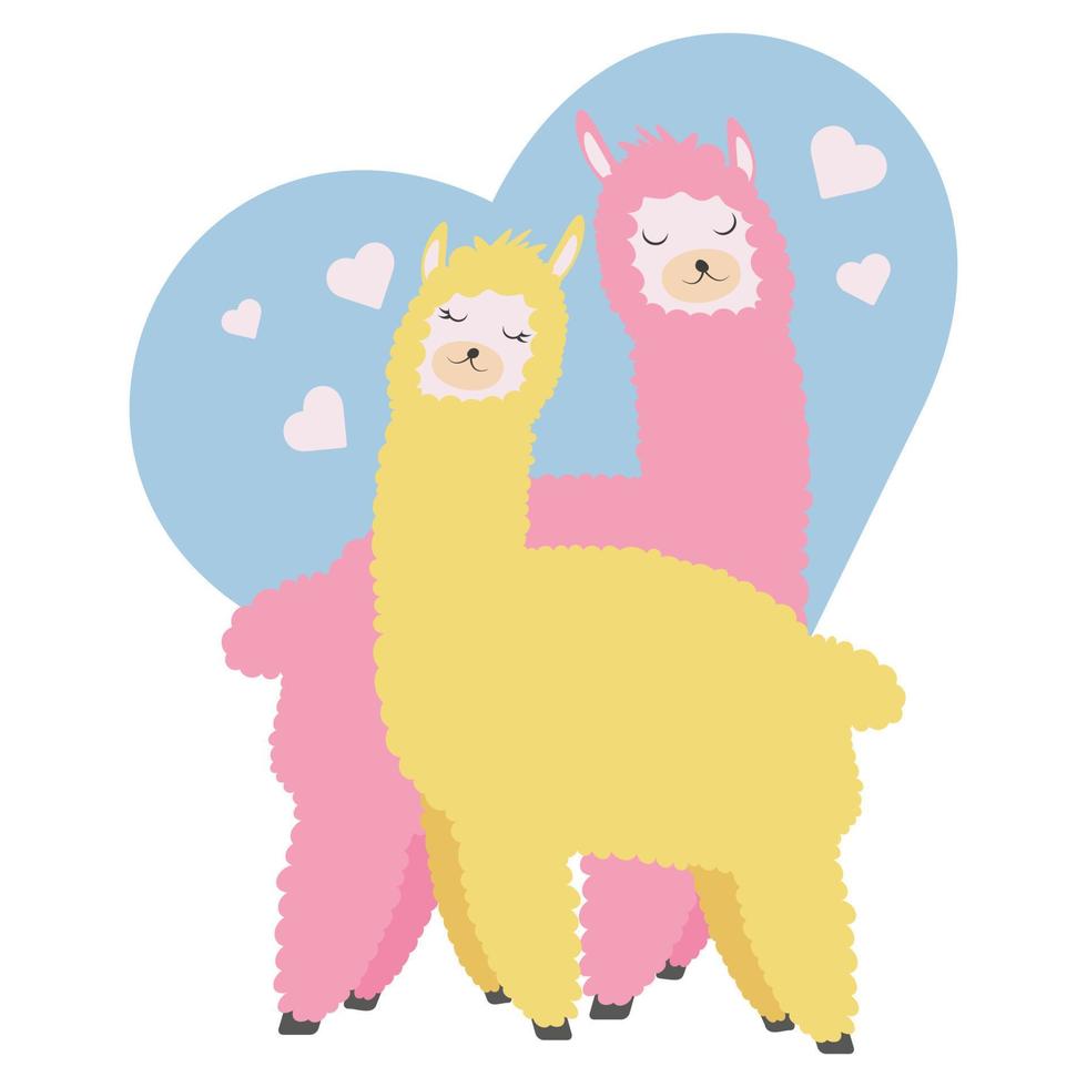 Due llamas nel amore. llamas su un' bianca isolato sfondo. vettore illustrazione.