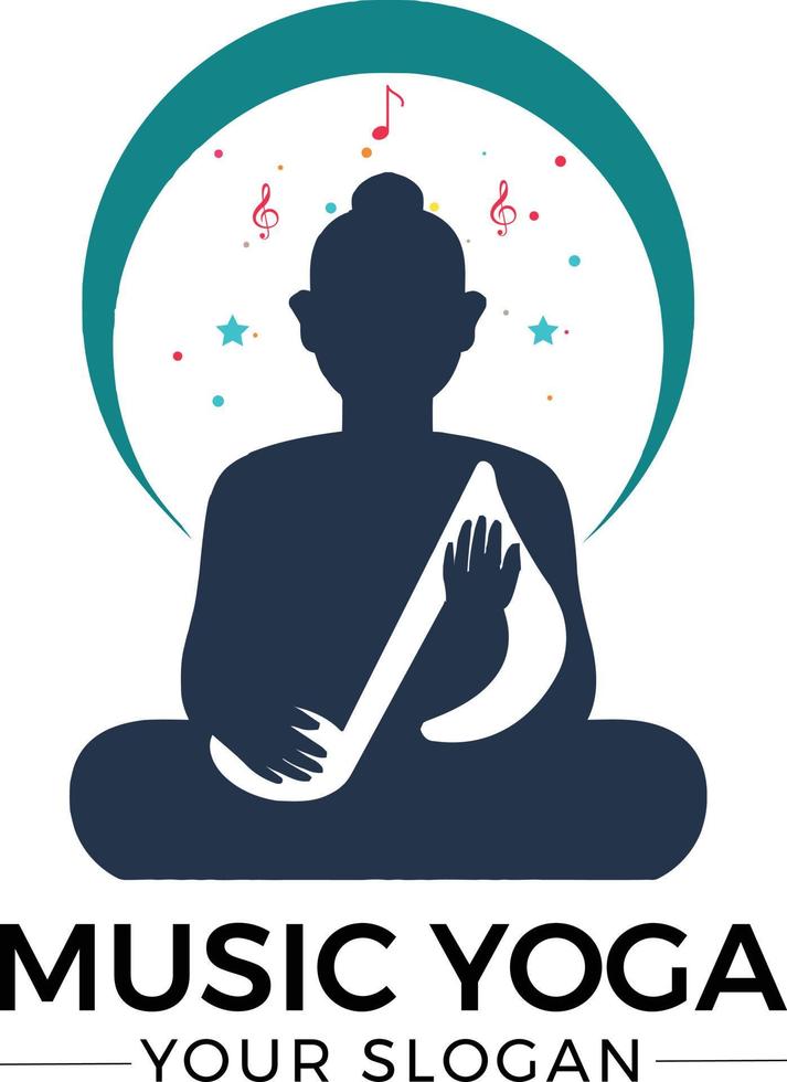 meditazione con musica logo design vettore. vettore