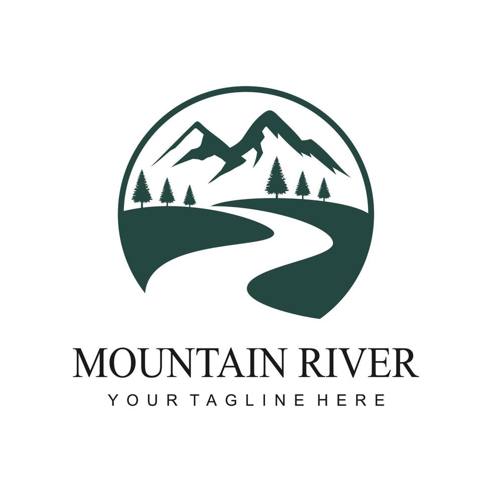 montagna fiume logo vettore