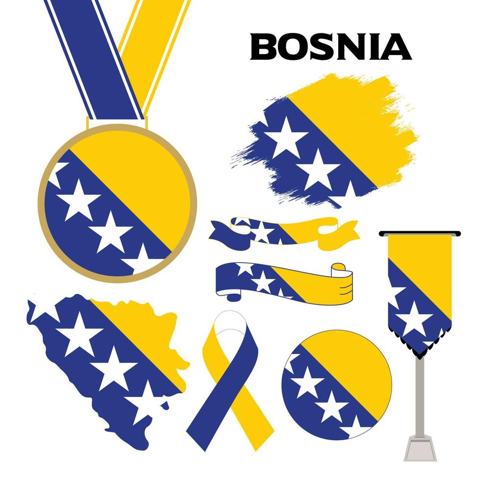 elementi collezione con il bandiera di bosnia design modello vettore