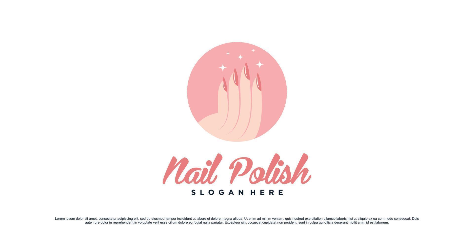 chiodo polacco logo design per manicure salone con donna mani e cerchio concetto premio vettore