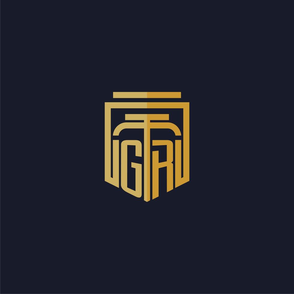 gr iniziale monogramma logo elegante con scudo stile design per parete murale studio legale gioco vettore