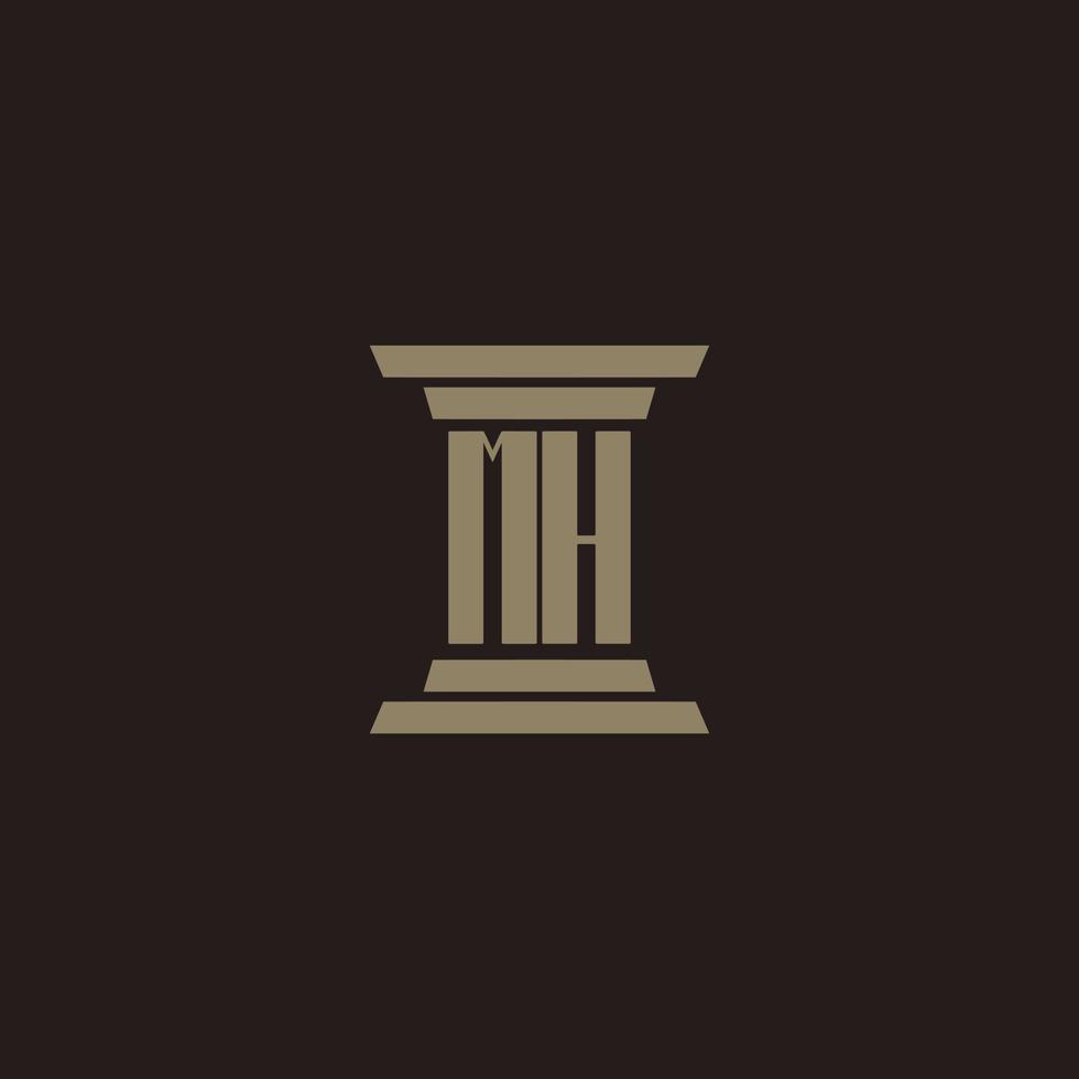 mh monogramma iniziale logo per studio legale con pilastro design vettore