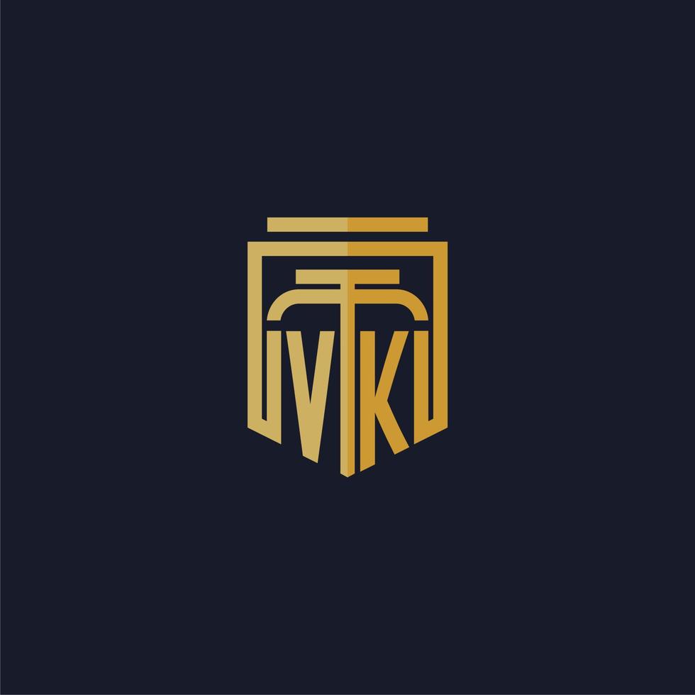 vk iniziale monogramma logo elegante con scudo stile design per parete murale studio legale gioco vettore